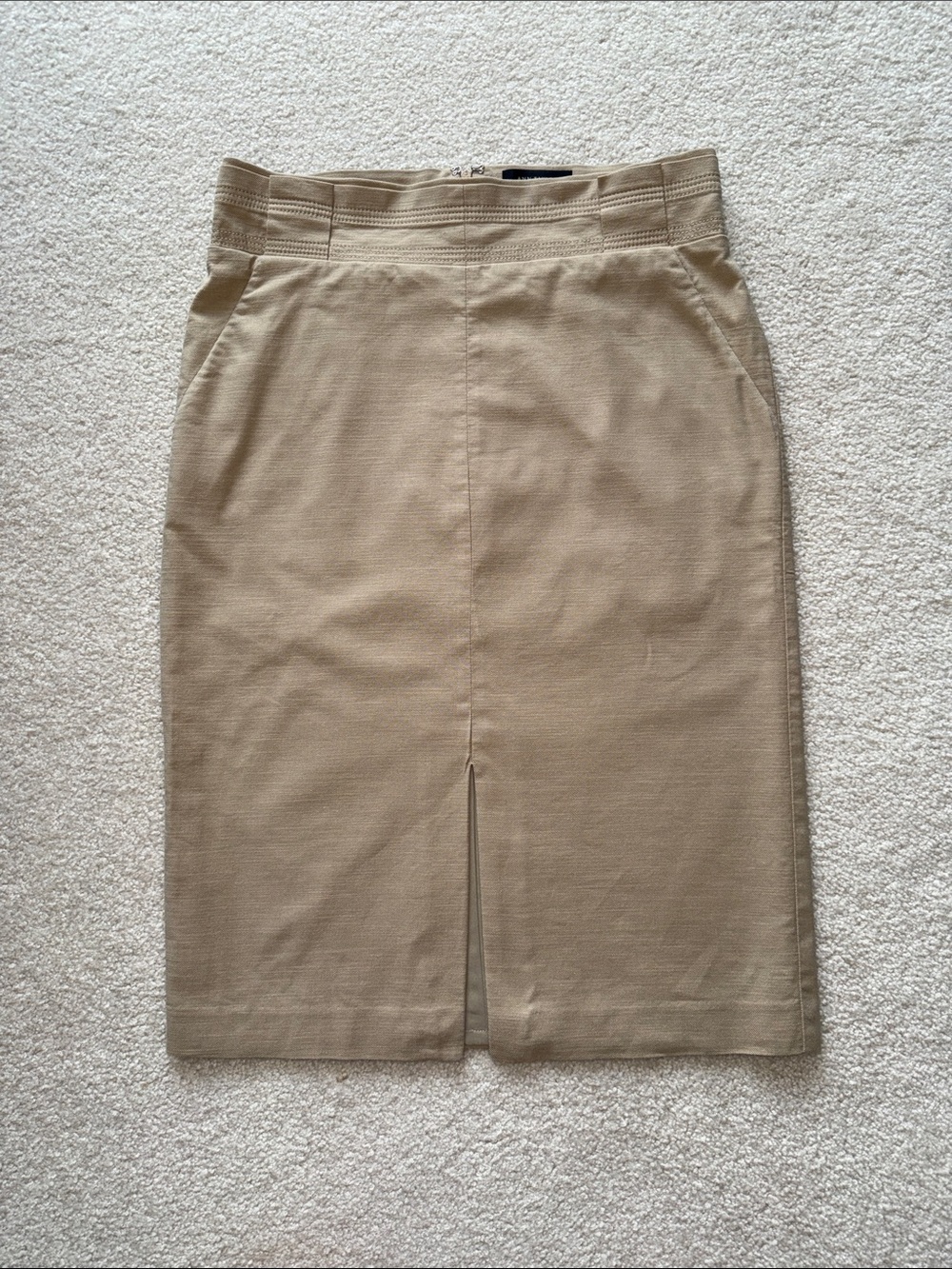 Ann Taylor High Waist Tan Khaki Pencil Skirt Lined Front Slit Size 10